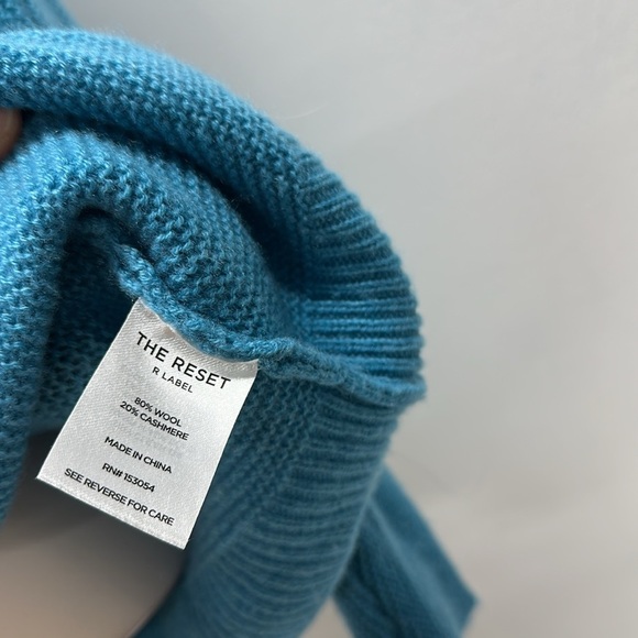 The Reset R Label Sweater Wool Cashmere Knit High Neck Boxy Teal Blue Size XS - Picture 6 of 8
